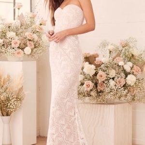 Lulus Love Poems White Lace Strapless Mermaid Maxi Dress
